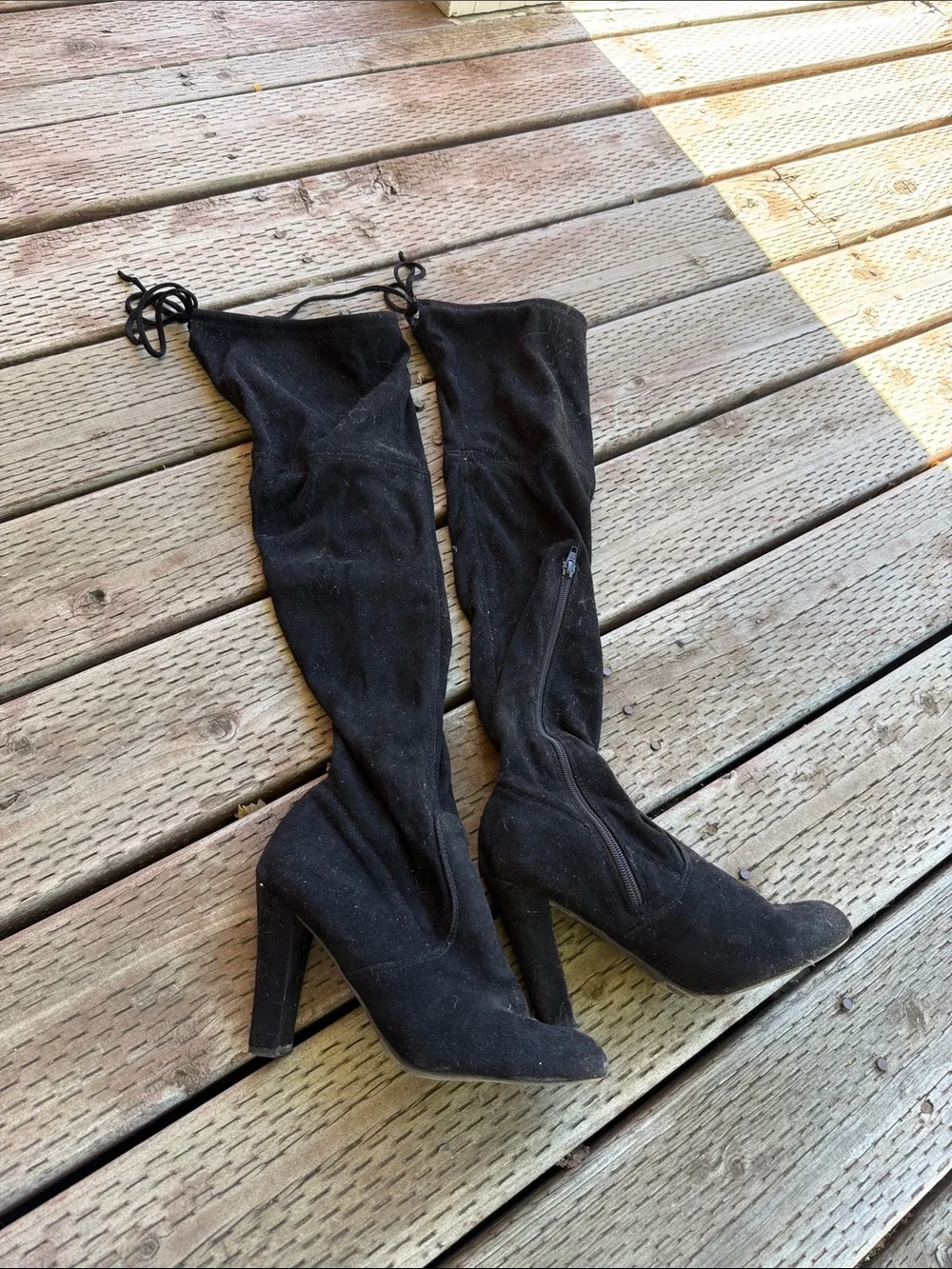 Black Over-The-Knee Suede-Look High Heel Boots